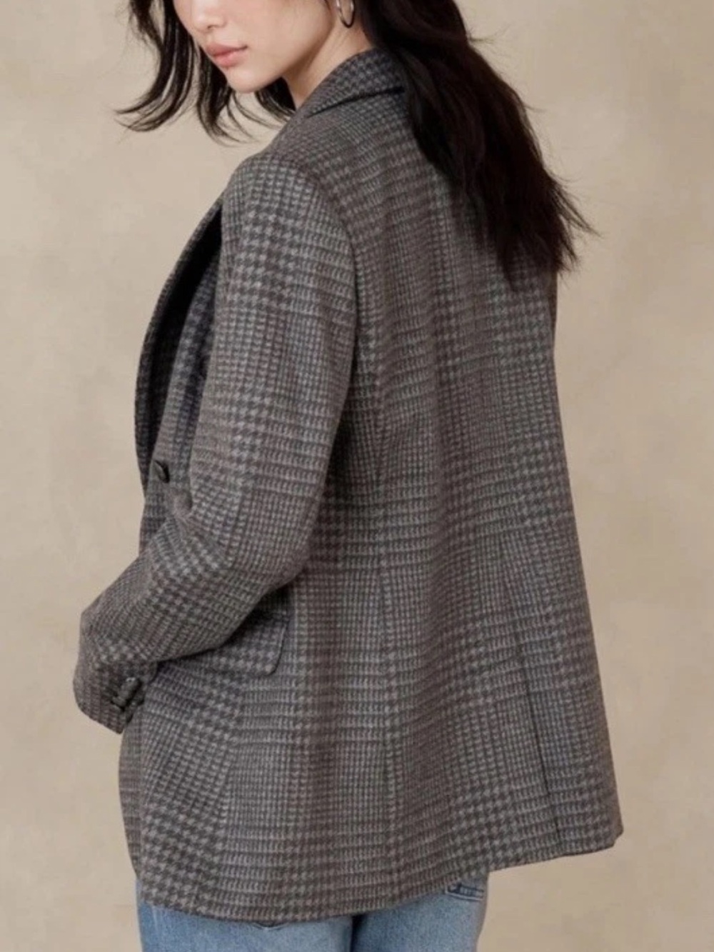 Banana Republic Women Sz 6 Gray Glen Houndstooth Plaid Icon Blazer $200 803502 - Picture 2 of 11